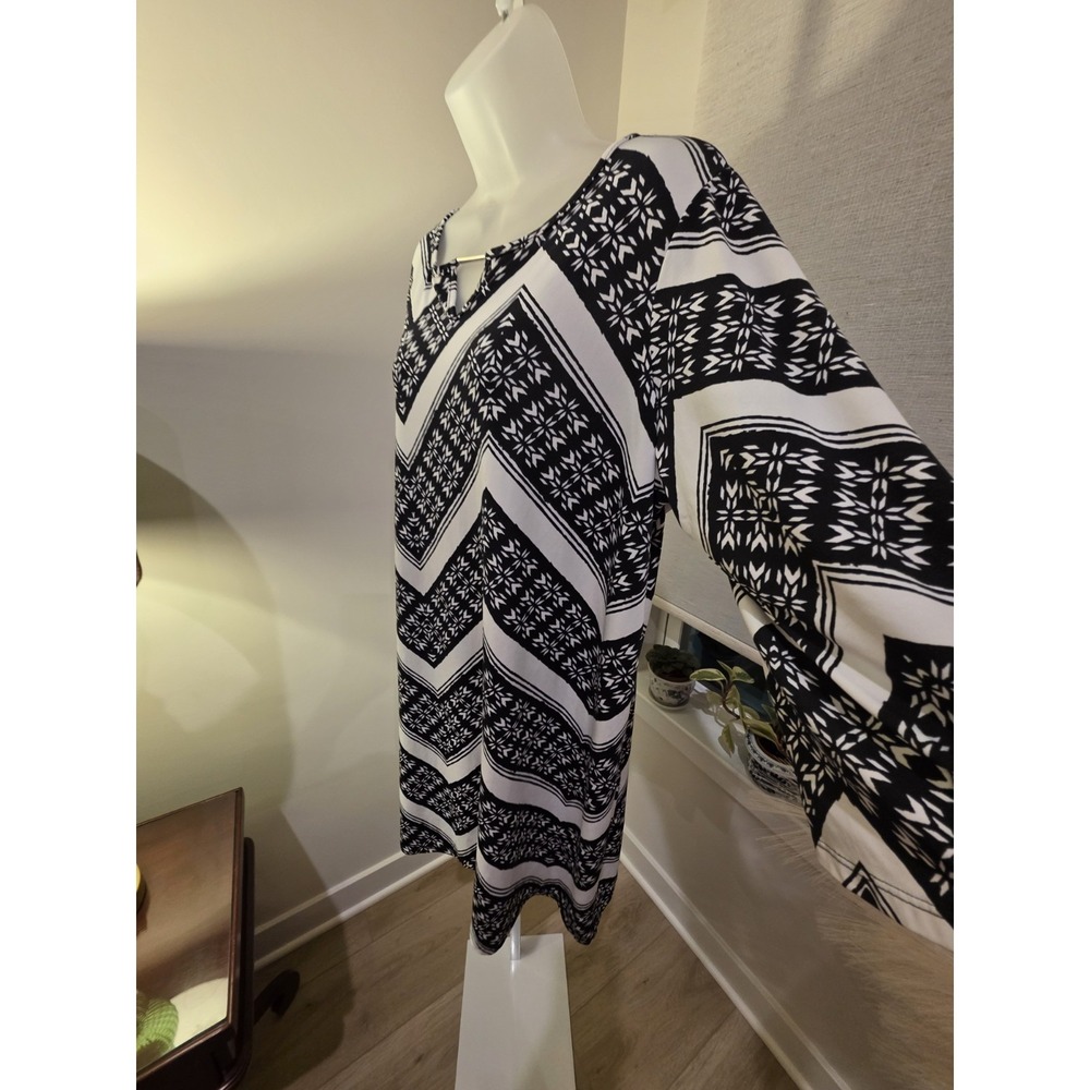 Womens Black White 3/4 Sleeve Chevron Print Stretch Dress 18W Boho Career Casual - Picture 9 of 16